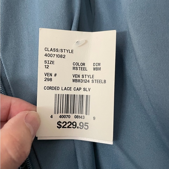 David’s Bridal Short Sleeve Lace Sequin Gown - Steel Blue - Picture 7 of 8